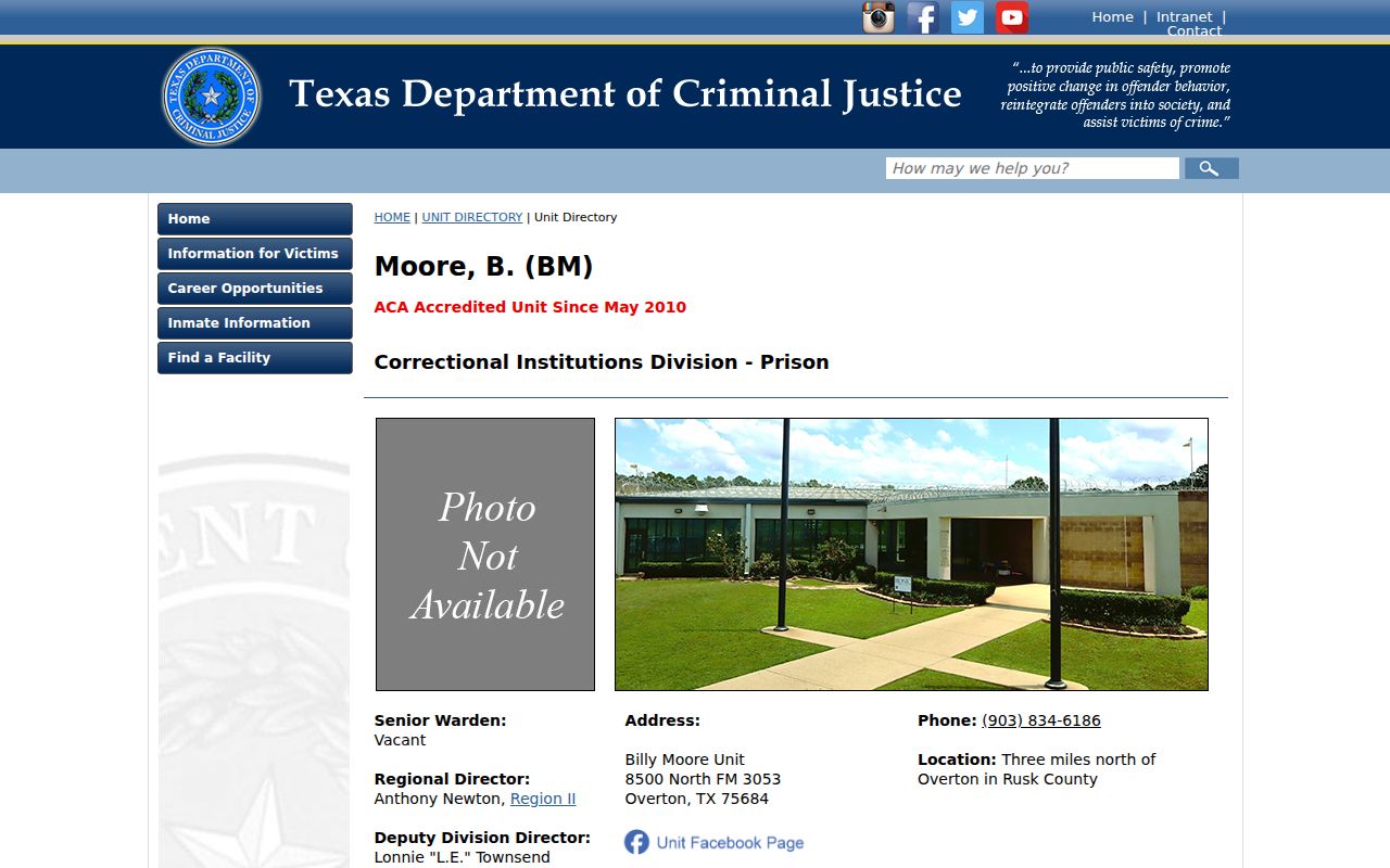 Billy Moore state prison distinct from Rusk County arrest custody