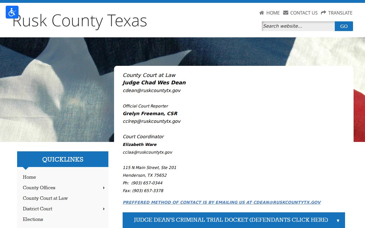 Rusk County criminal court case docket and calendar panels