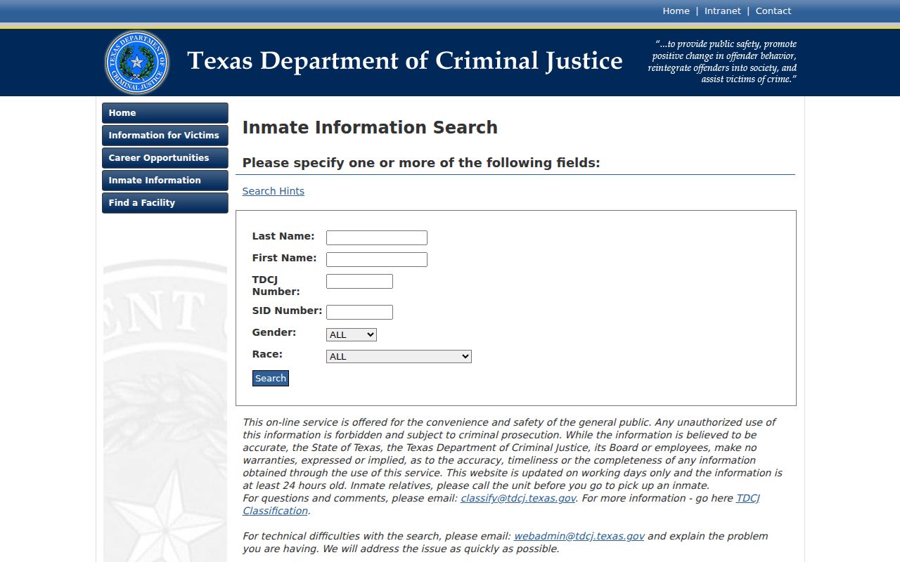 Rusk County criminal history search through the TDCJ inmate form